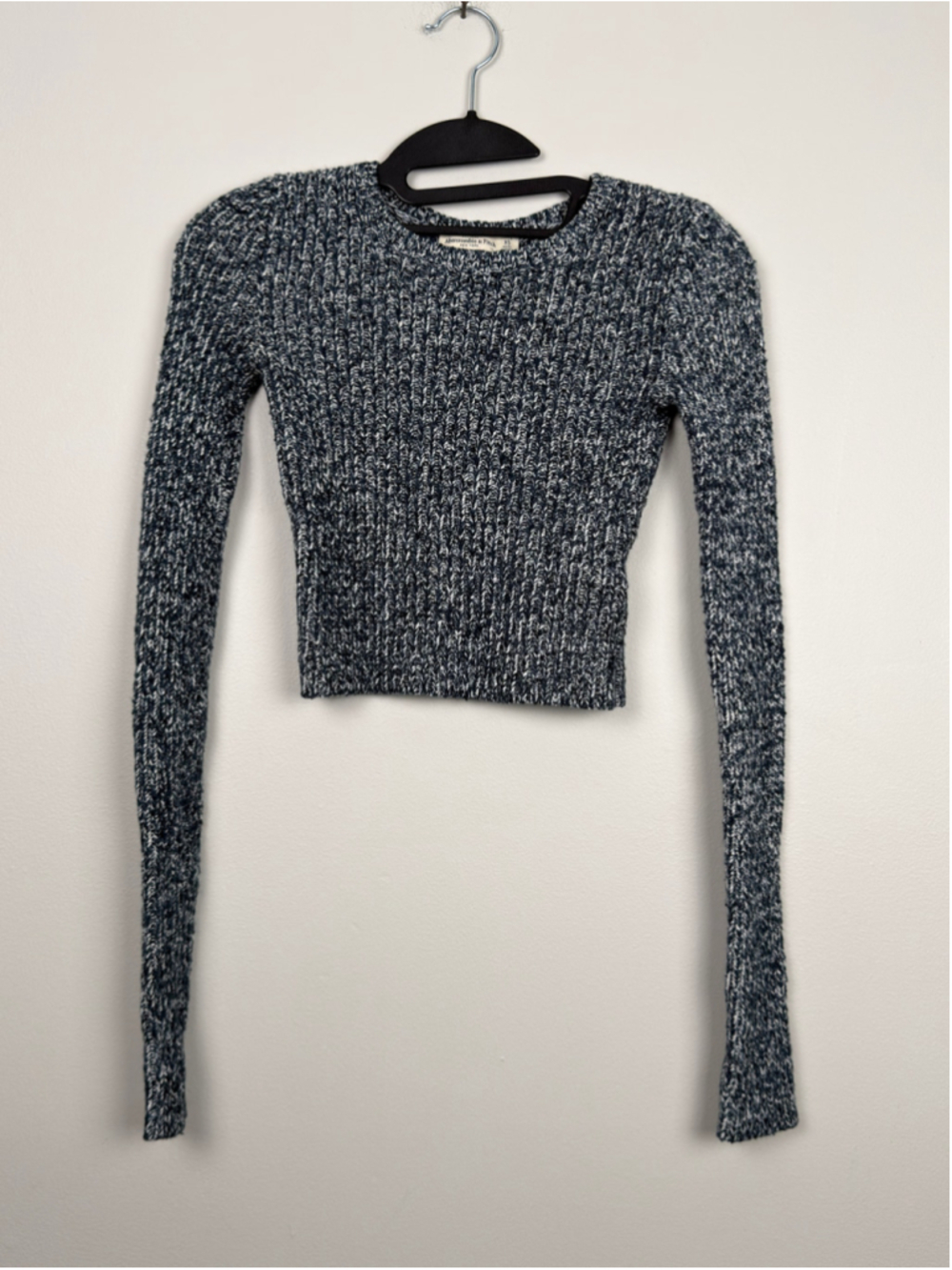 Abercrombie & Fitch Navy White Marled Cropped Knit Sweater XS